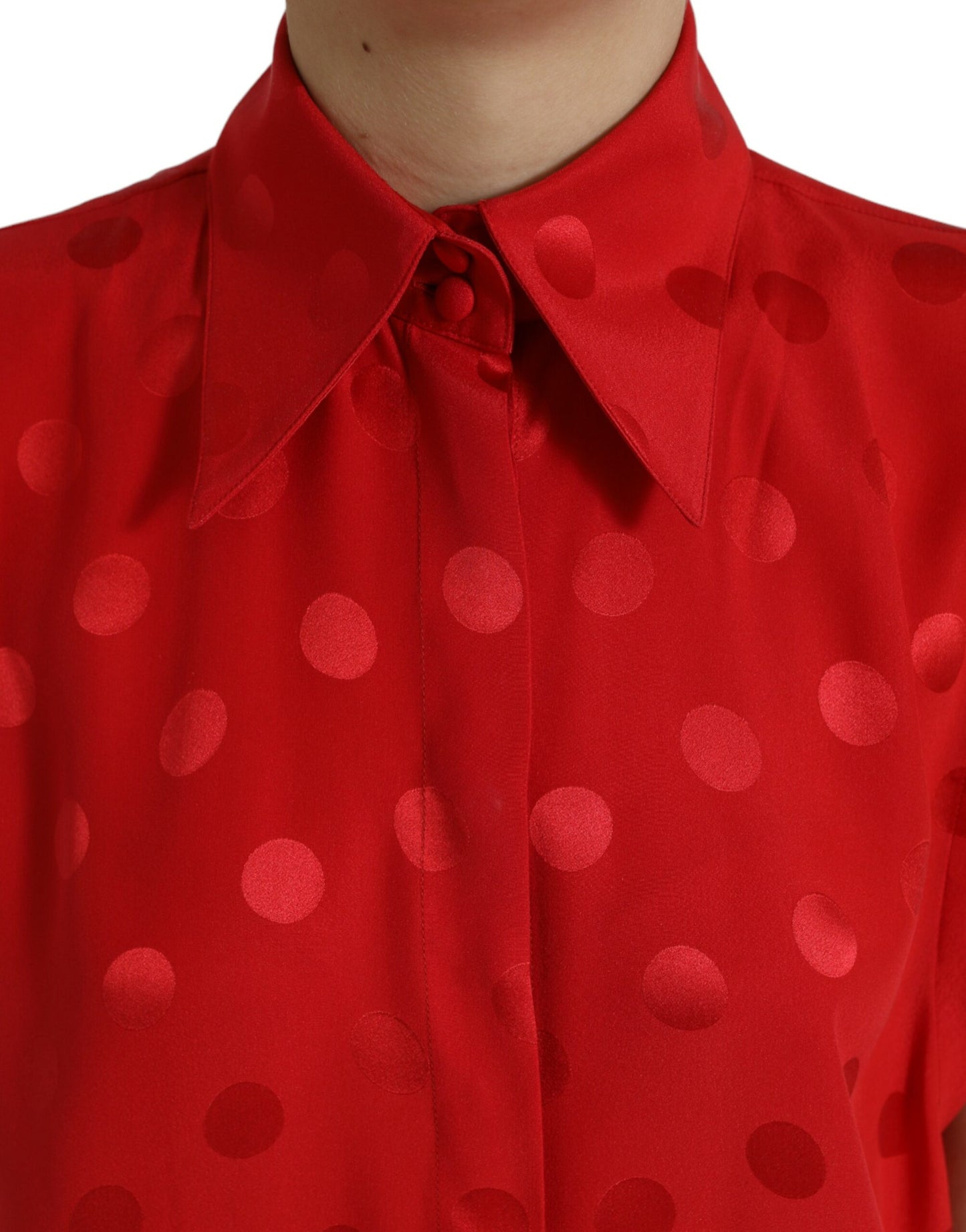 Dolce & Gabbana Red Polka Dot Sleeveless Collared Blouse Top by Dolce & Gabbana