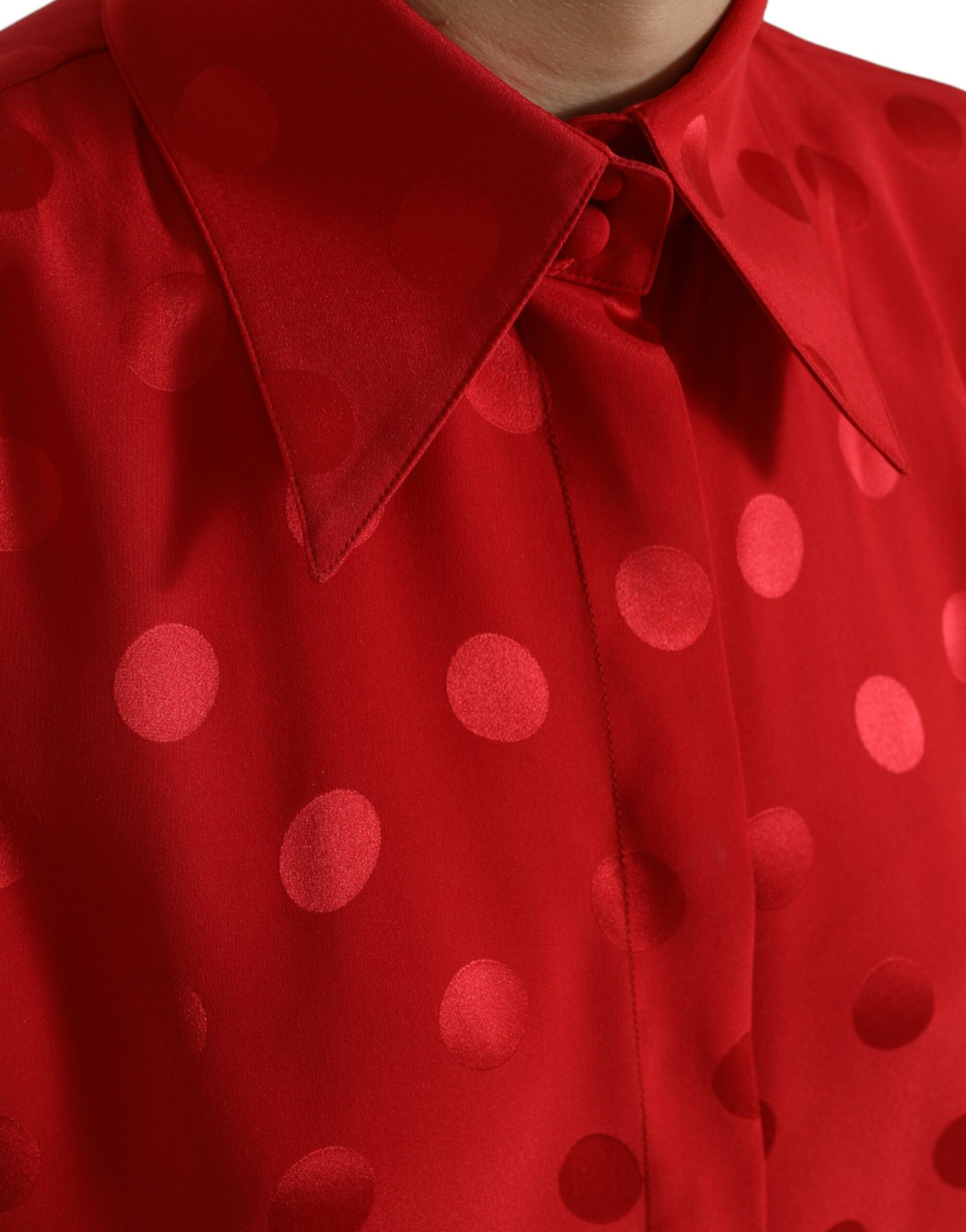 Dolce & Gabbana Red Polka Dot Sleeveless Collared Blouse Top by Dolce & Gabbana