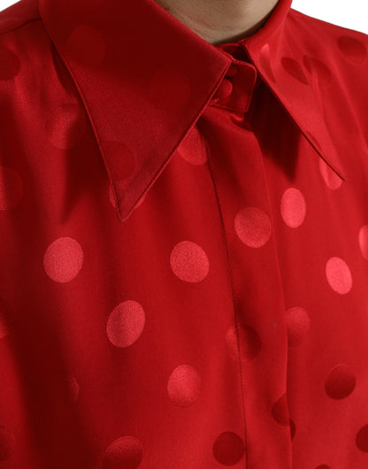 Dolce & Gabbana Red Polka Dot Sleeveless Collared Blouse Top by Dolce & Gabbana