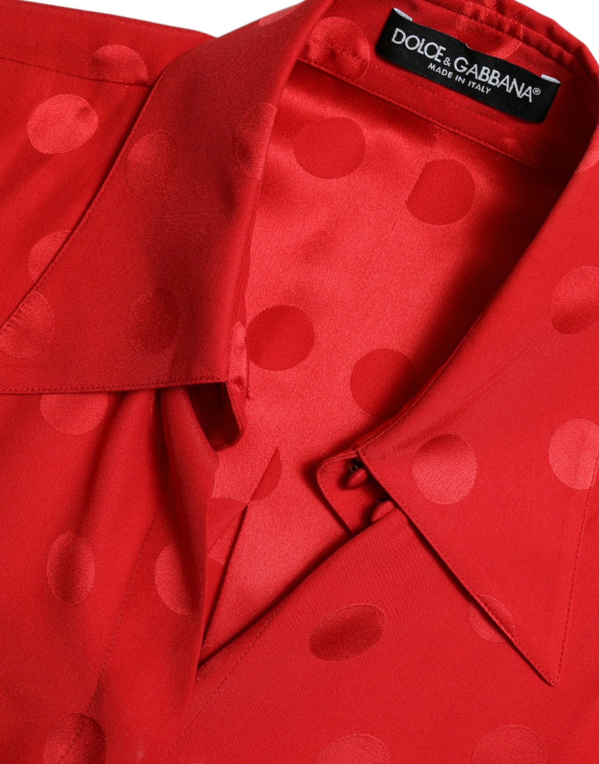 Dolce & Gabbana Red Polka Dot Sleeveless Collared Blouse Top by Dolce & Gabbana