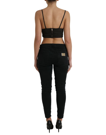 Dolce & Gabbana Brown Viscose Plunging V-neck Cropped Tank Top by Dolce & Gabbana