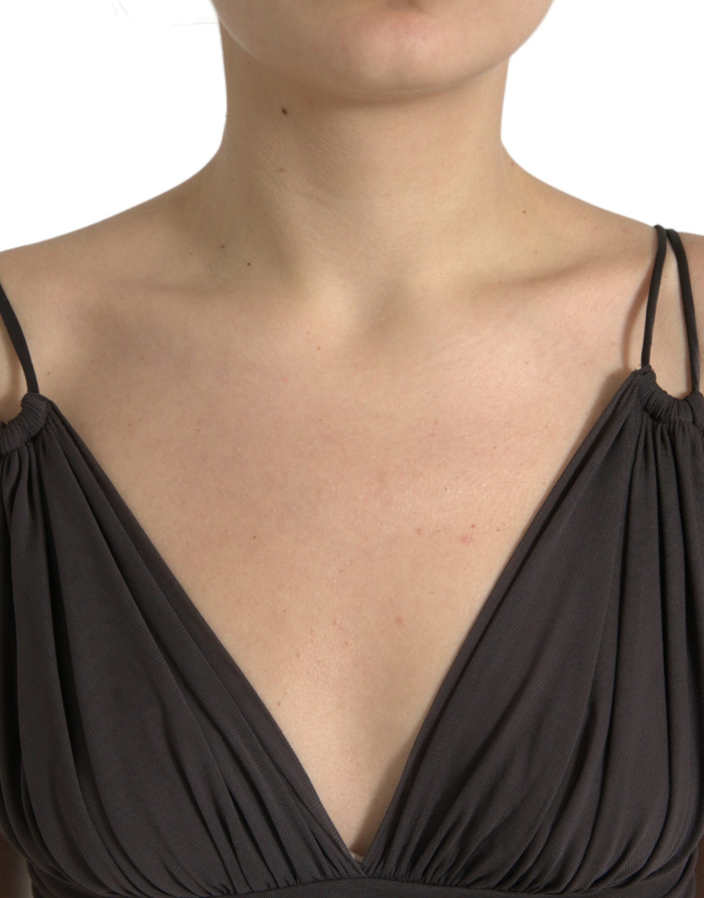 Dolce & Gabbana Brown Viscose Plunging V-neck Cropped Tank Top by Dolce & Gabbana