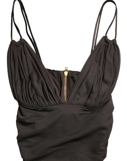 Dolce & Gabbana Brown Viscose Plunging V-neck Cropped Tank Top by Dolce & Gabbana