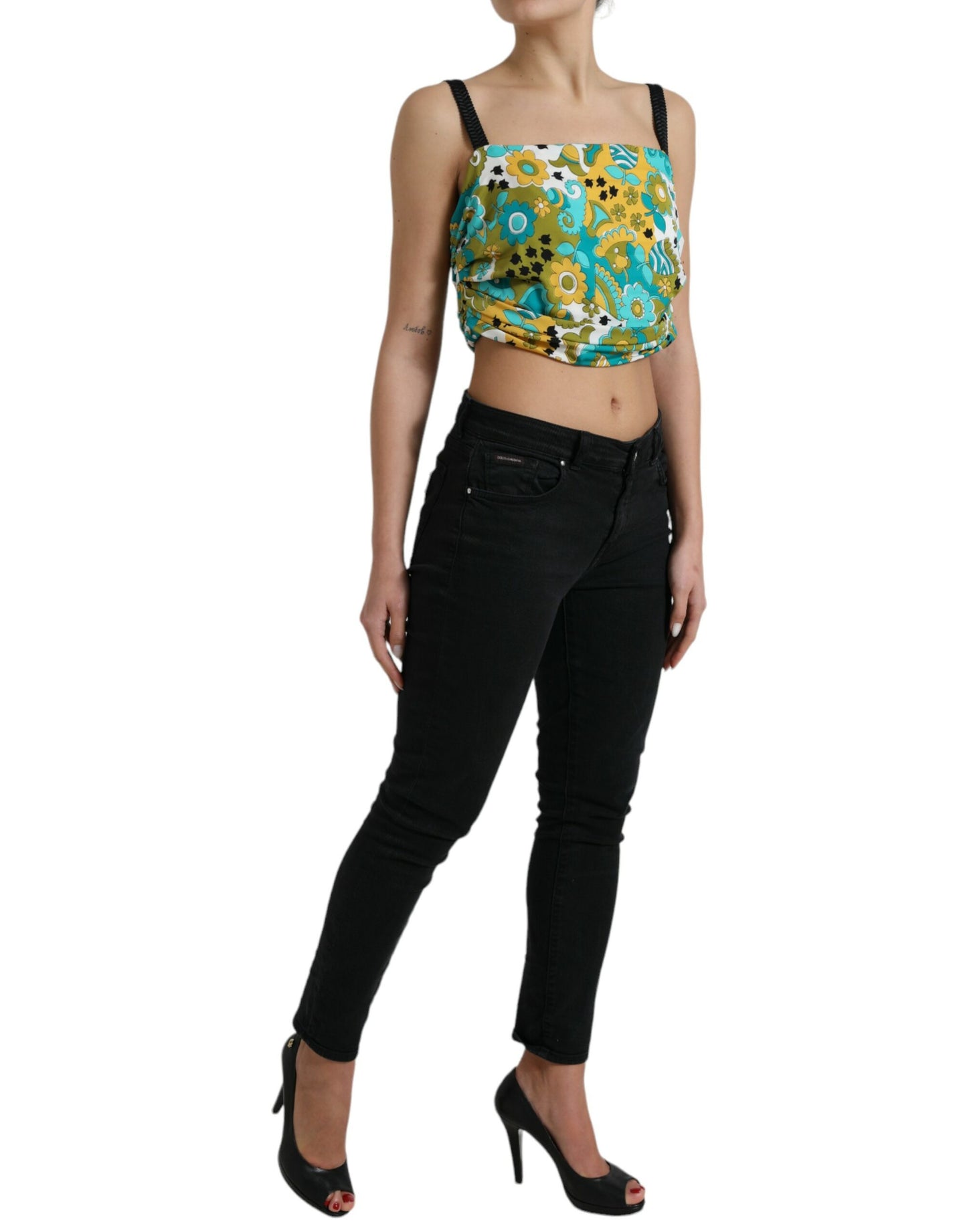 Dolce & Gabbana Multicolor Floral Sleeveless Cropped Top by Dolce & Gabbana