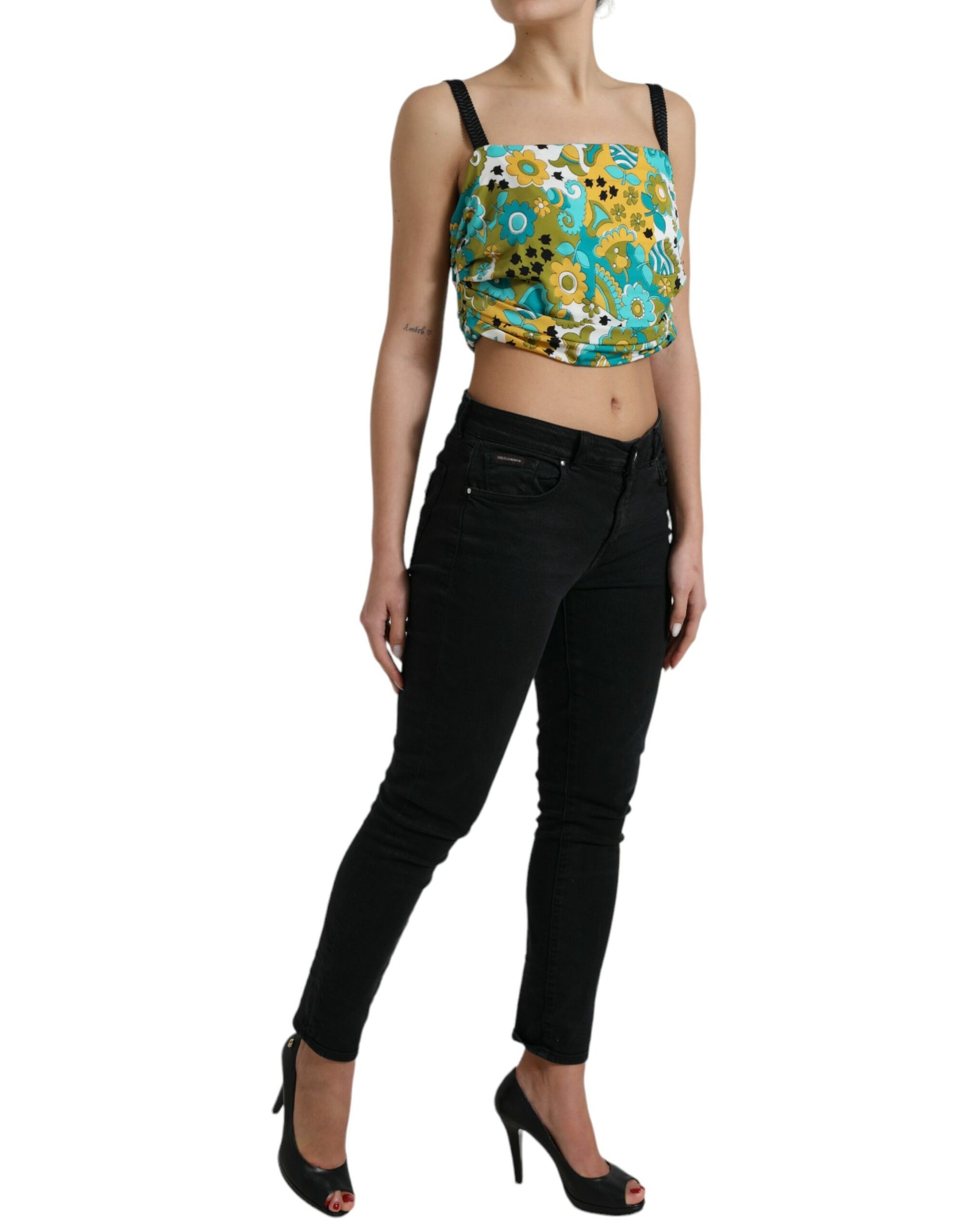 Dolce & Gabbana Multicolor Floral Sleeveless Cropped Top by Dolce & Gabbana