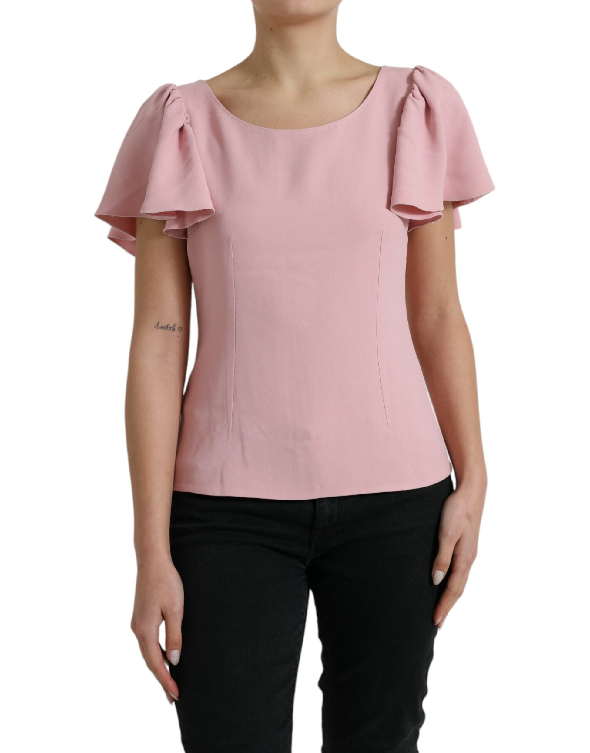 Dolce & Gabbana Pink Short Sleeves Round Neck Blouse Top by Dolce & Gabbana
