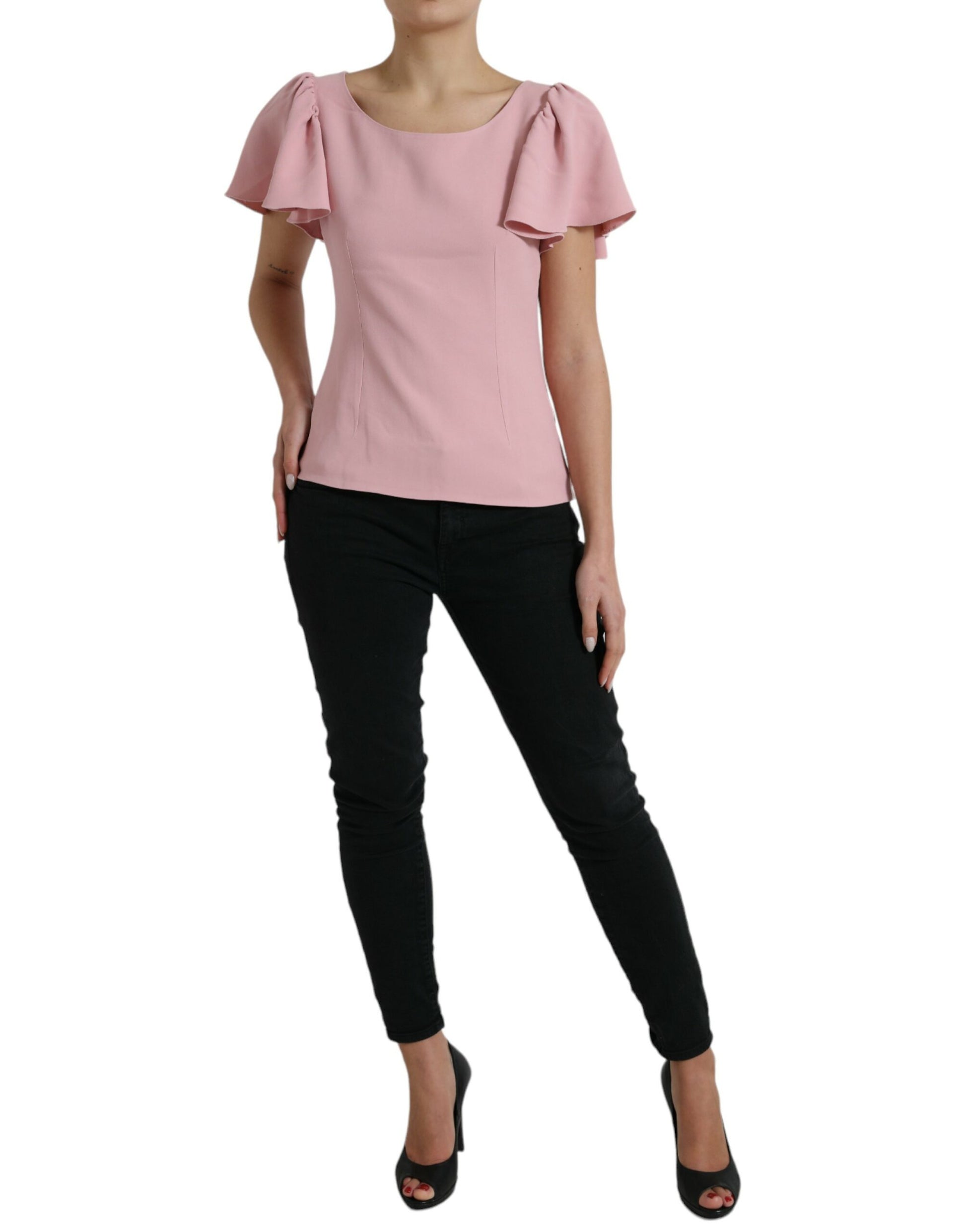 Dolce & Gabbana Pink Short Sleeves Round Neck Blouse Top by Dolce & Gabbana