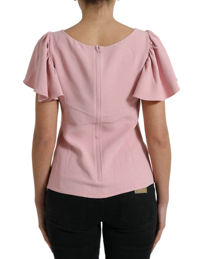 Dolce & Gabbana Pink Short Sleeves Round Neck Blouse Top by Dolce & Gabbana