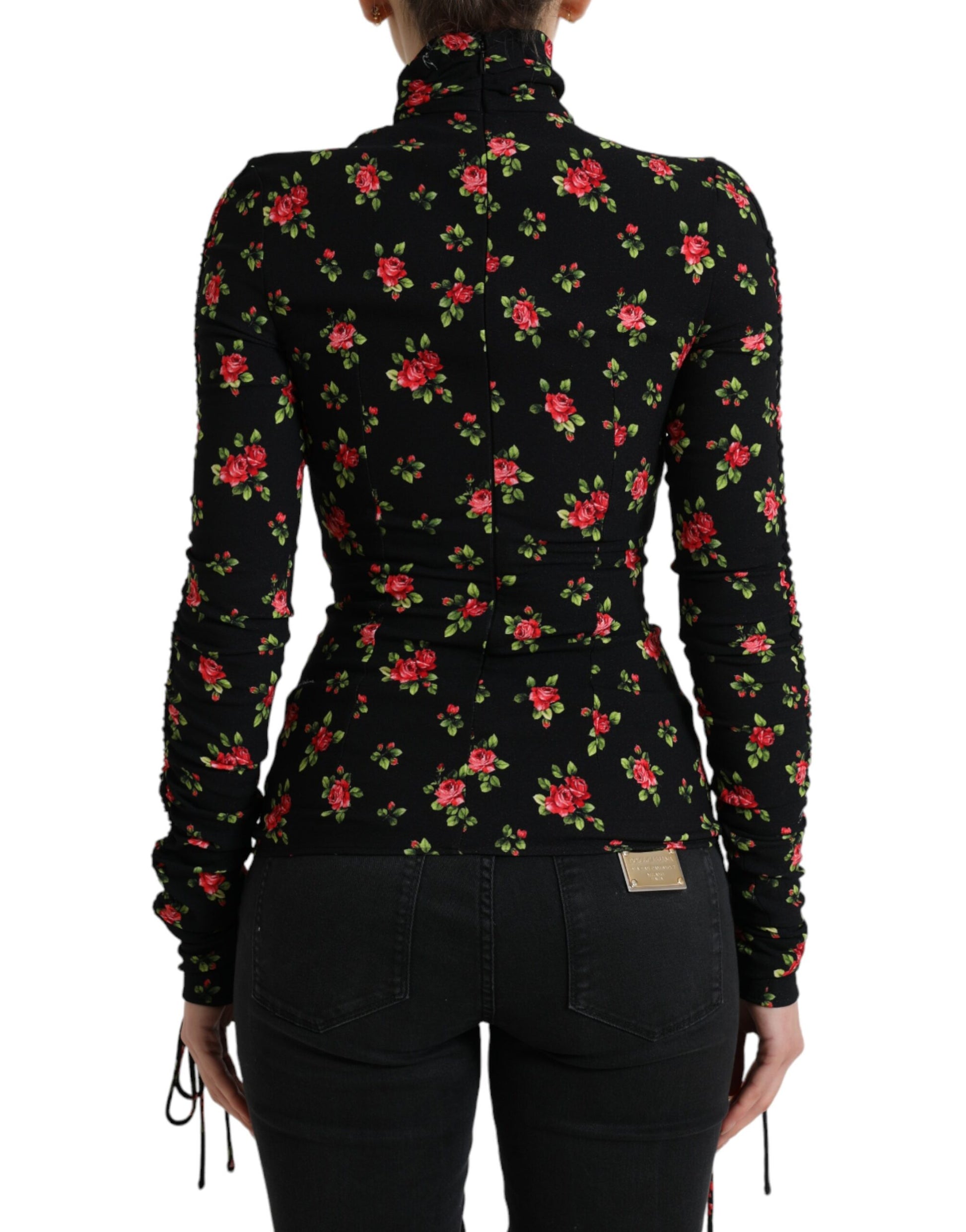 Dolce & Gabbana Black Rose Print Turtle Neck Blouse Top by Dolce & Gabbana
