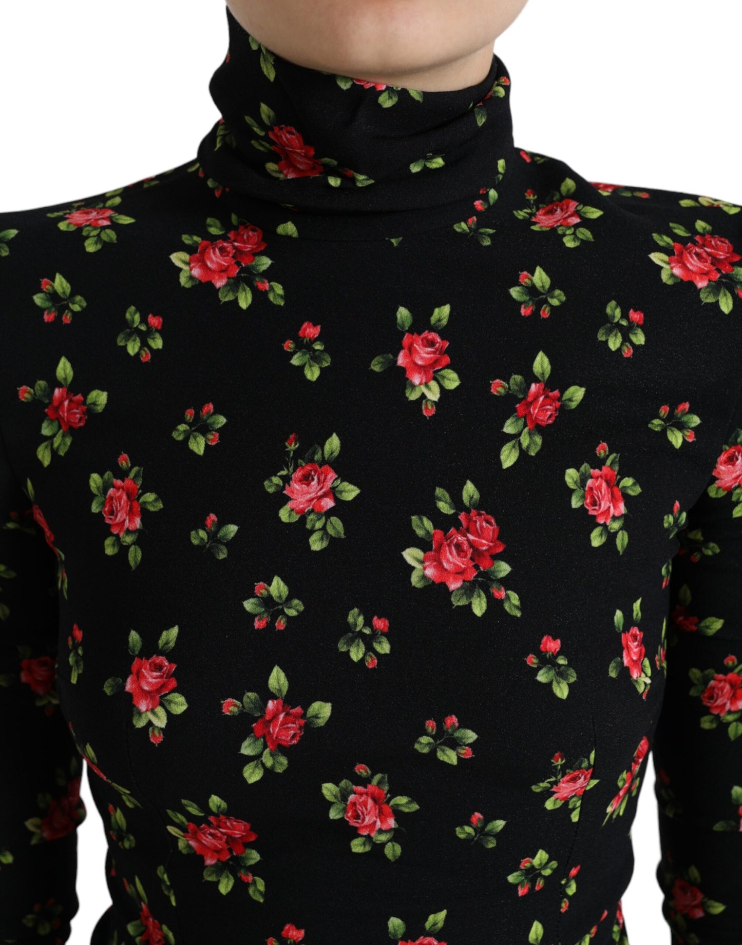 Dolce & Gabbana Black Rose Print Turtle Neck Blouse Top by Dolce & Gabbana