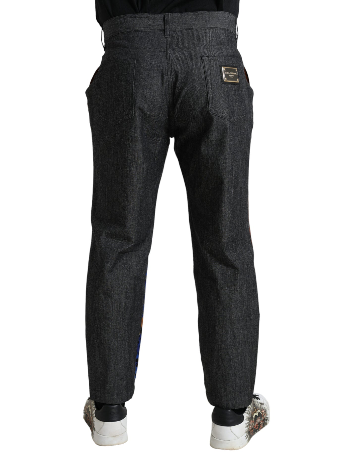 Dolce & Gabbana Multicolor Tiger Cotton Loose Denim Jeans by Dolce & Gabbana