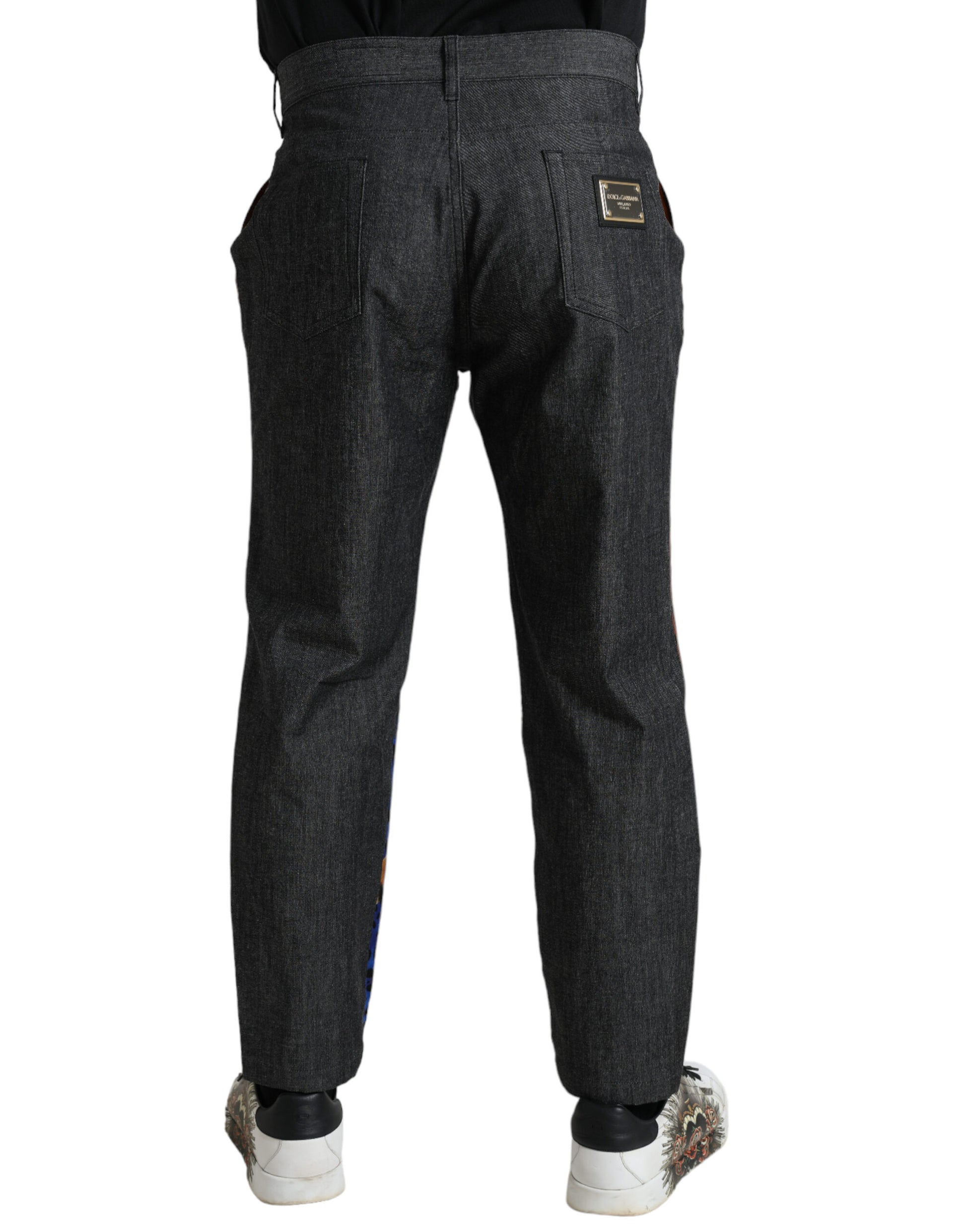 Dolce & Gabbana Multicolor Tiger Cotton Loose Denim Jeans by Dolce & Gabbana