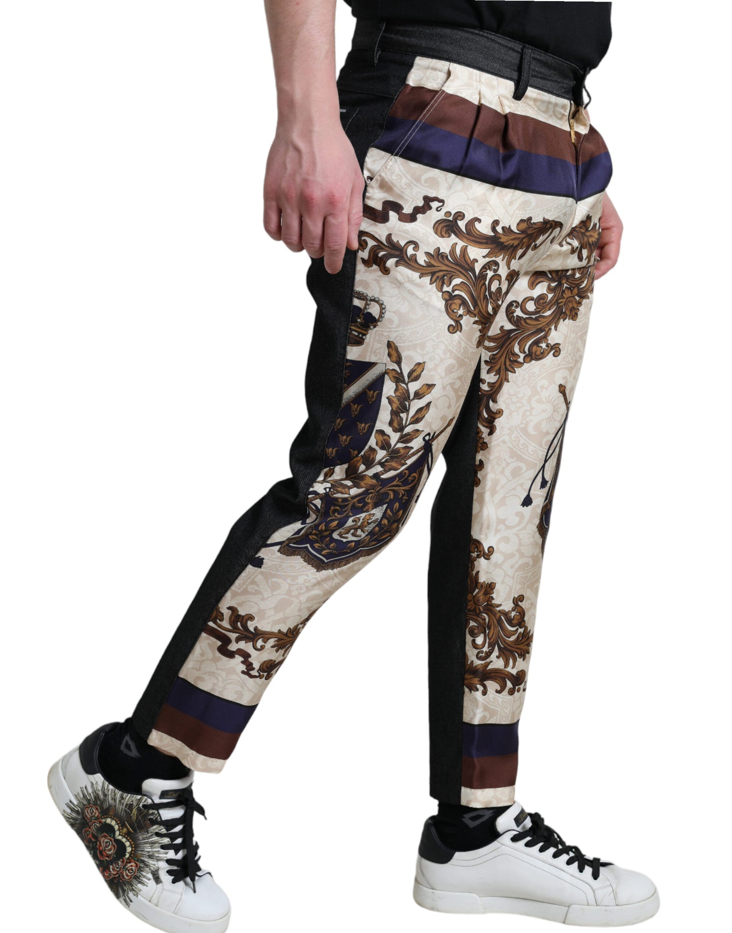 Dolce & Gabbana Multicolor Heraldic Skinny Men Pants by Dolce & Gabbana