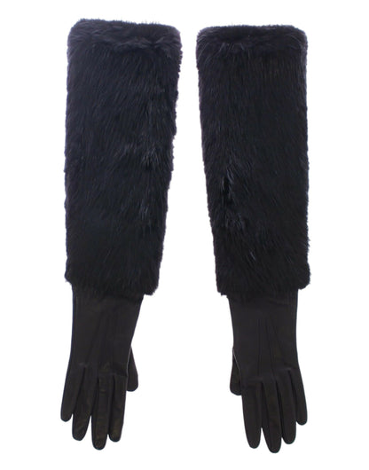 Gants élégants en cuir Dolce &amp; Gabbana jusqu'aux coudes