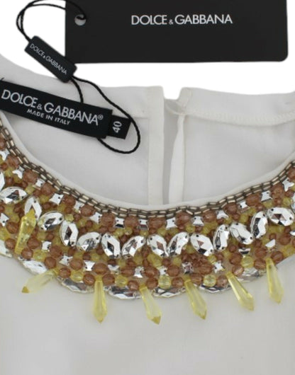 Dolce &amp; Gabbana Élégant chemisier en soie sans manches orné de cristaux