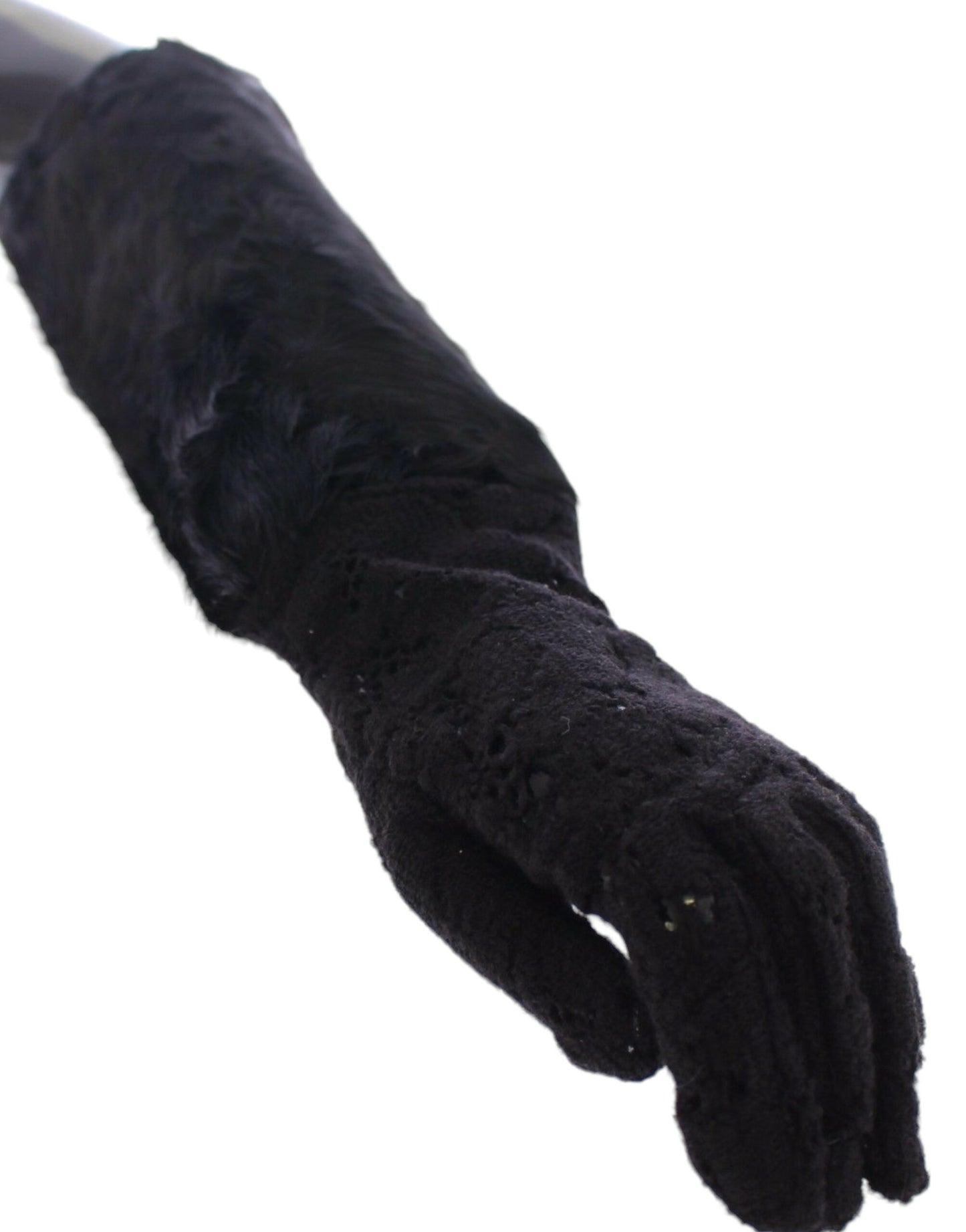 Gants de coude en laine noire, dentelle et fourrure d'agneau Dolce &amp; Gabbana