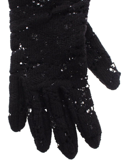 Gants de coude en laine noire, dentelle et fourrure d'agneau Dolce &amp; Gabbana