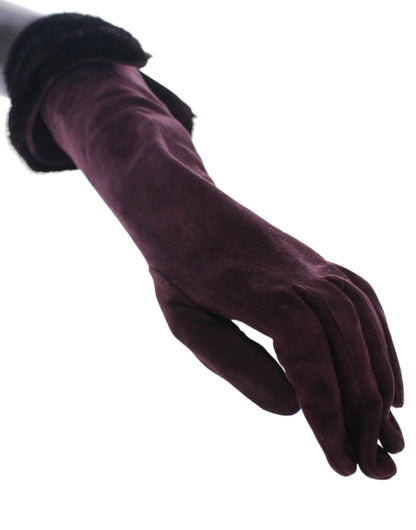 Gants élégants en fourrure violette Dolce &amp; Gabbana jusqu'aux coudes