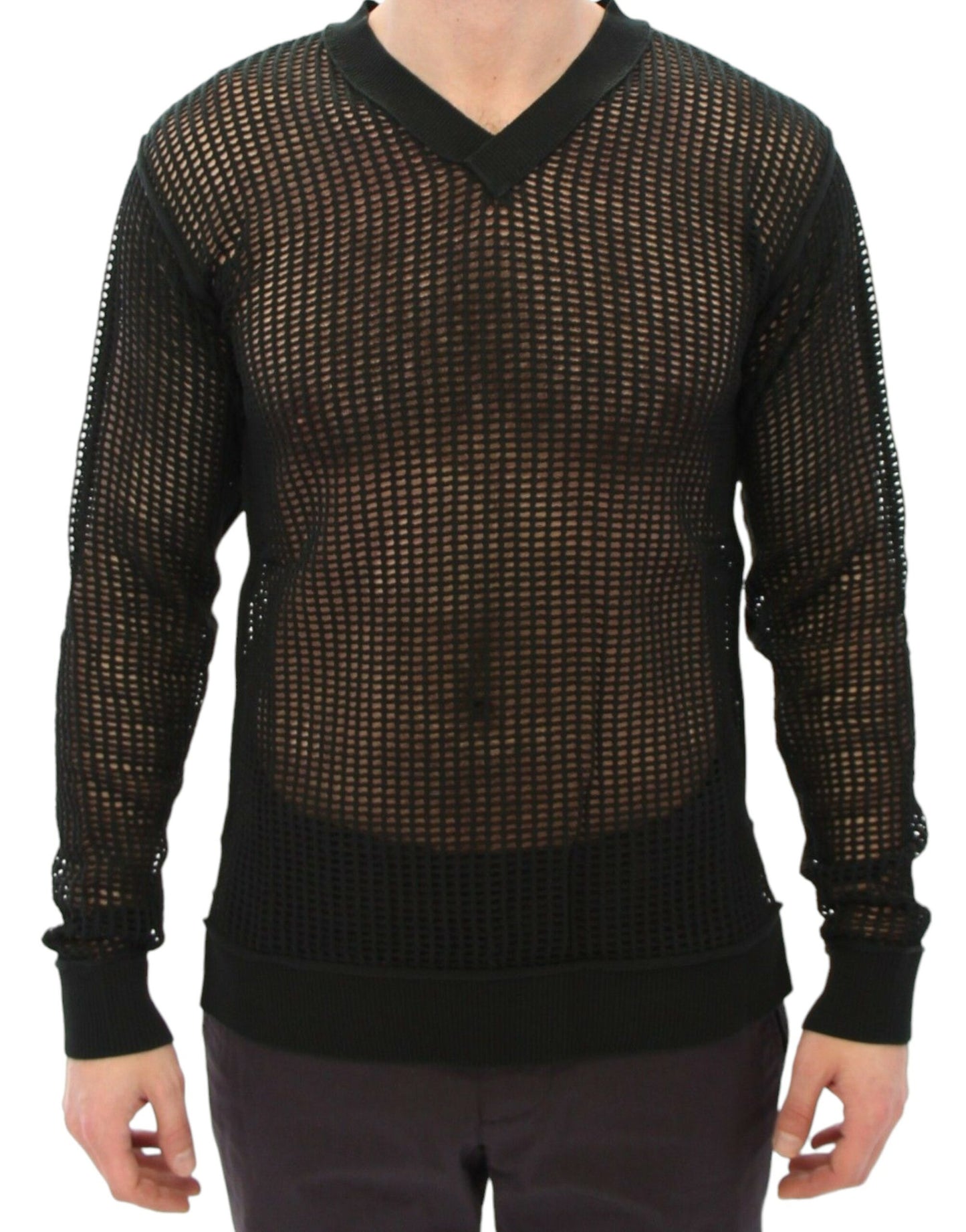 Pull élégant en maille vert foncé à col en V Dolce &amp; Gabbana