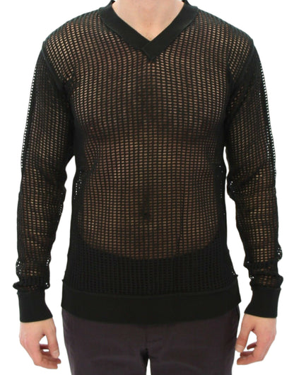 Pull élégant en maille vert foncé à col en V Dolce &amp; Gabbana