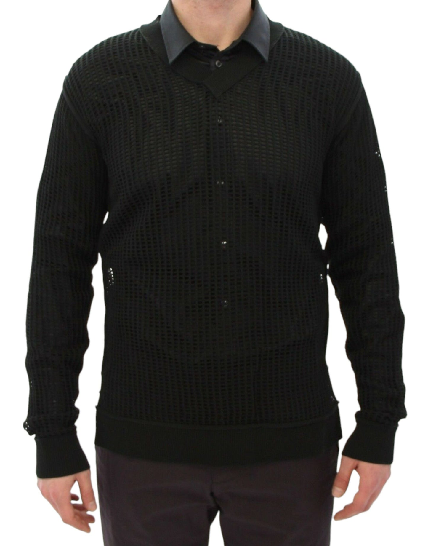 Pull élégant en maille vert foncé à col en V Dolce &amp; Gabbana