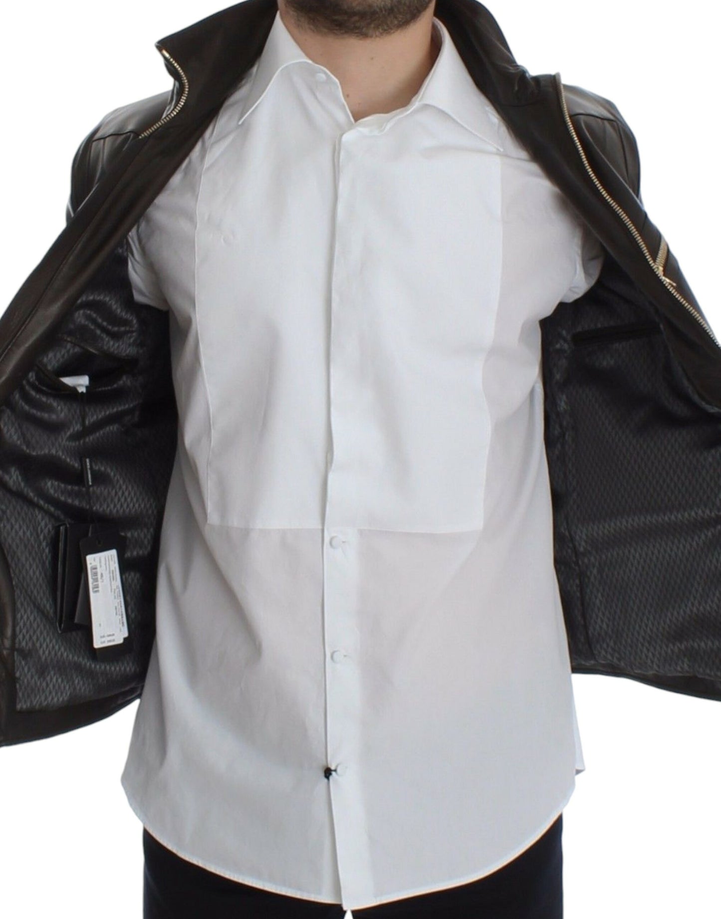 Dolce &amp; Gabbana - Élégante veste en cuir marron à détails dorés
