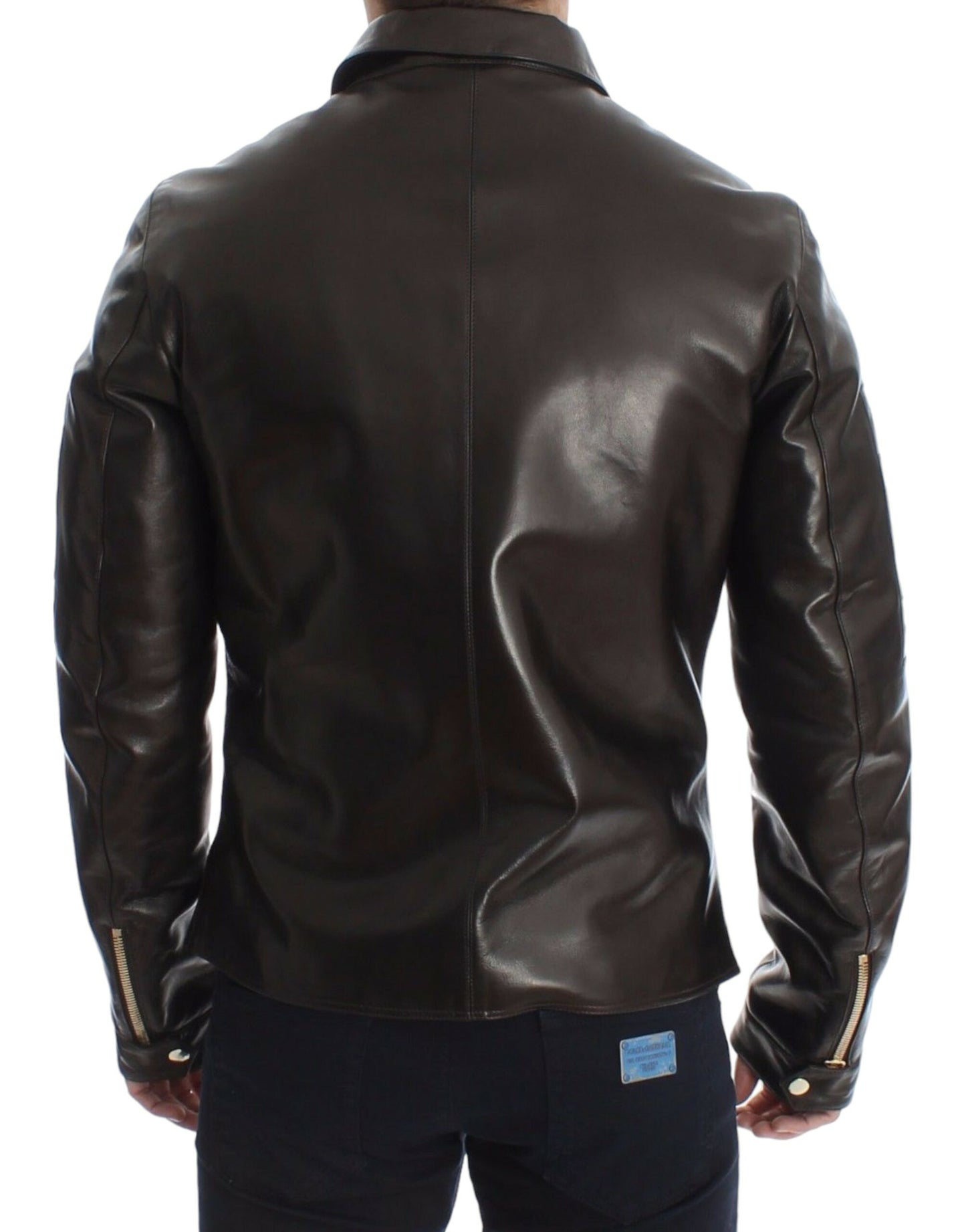 Dolce &amp; Gabbana - Élégante veste en cuir marron à détails dorés