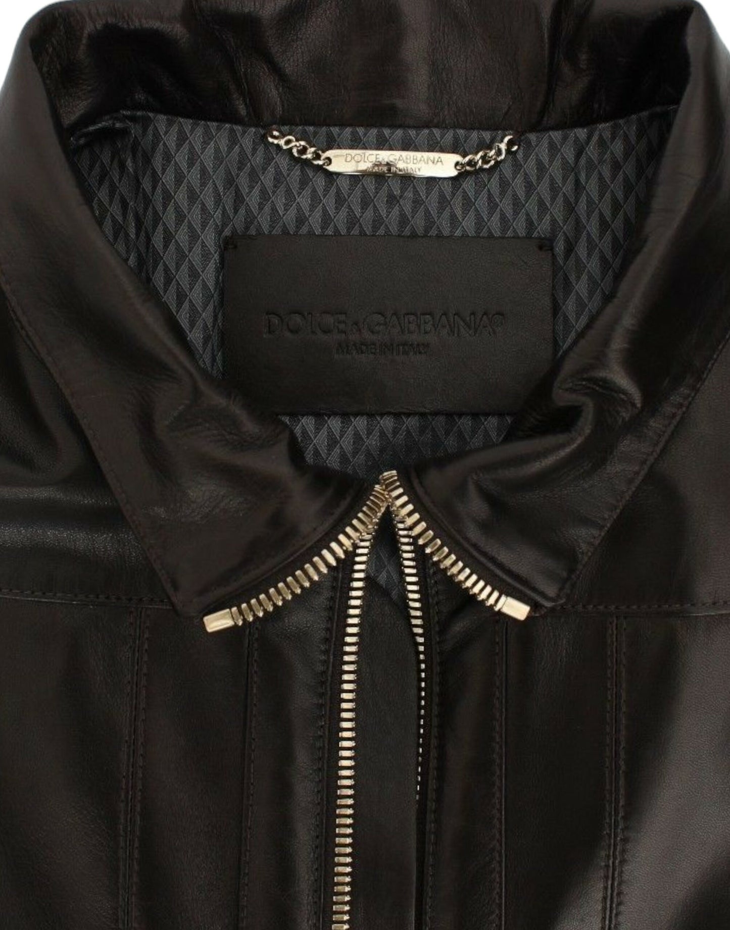 Dolce &amp; Gabbana - Élégante veste en cuir marron à détails dorés