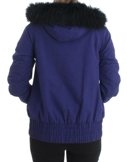 Veste K-Way bleue chic GF Ferre avec accent en fausse fourrure