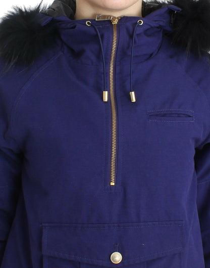 Veste K-Way bleue chic GF Ferre avec accent en fausse fourrure
