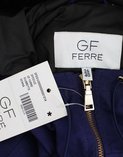 Veste K-Way bleue chic GF Ferre avec accent en fausse fourrure