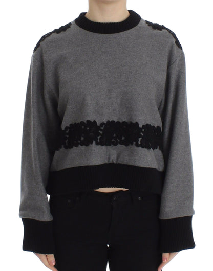 Pull élégant en dentelle et cachemire mélangé gris Dolce &amp; Gabbana