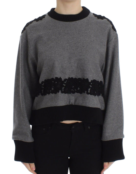 Pull élégant en dentelle et cachemire mélangé gris Dolce &amp; Gabbana