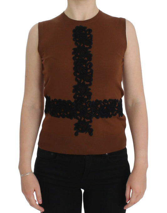 Cardigan sans manches en laine et dentelle intemporel Dolce &amp; Gabbana