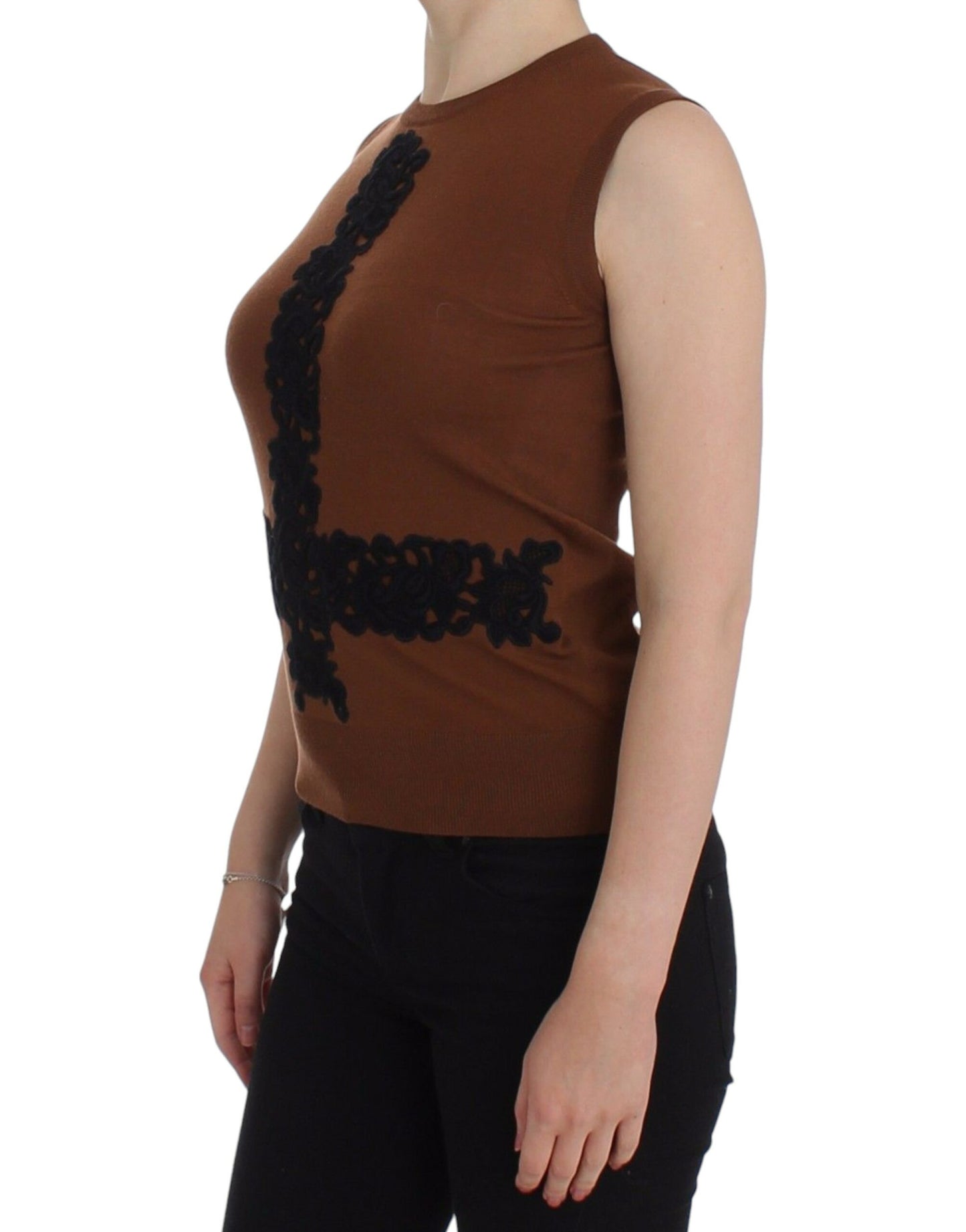 Cardigan sans manches en laine et dentelle intemporel Dolce &amp; Gabbana