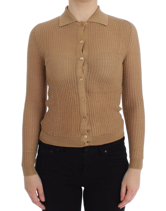 Pull cardigan polo en coton tricoté beige Dolce &amp; Gabbana