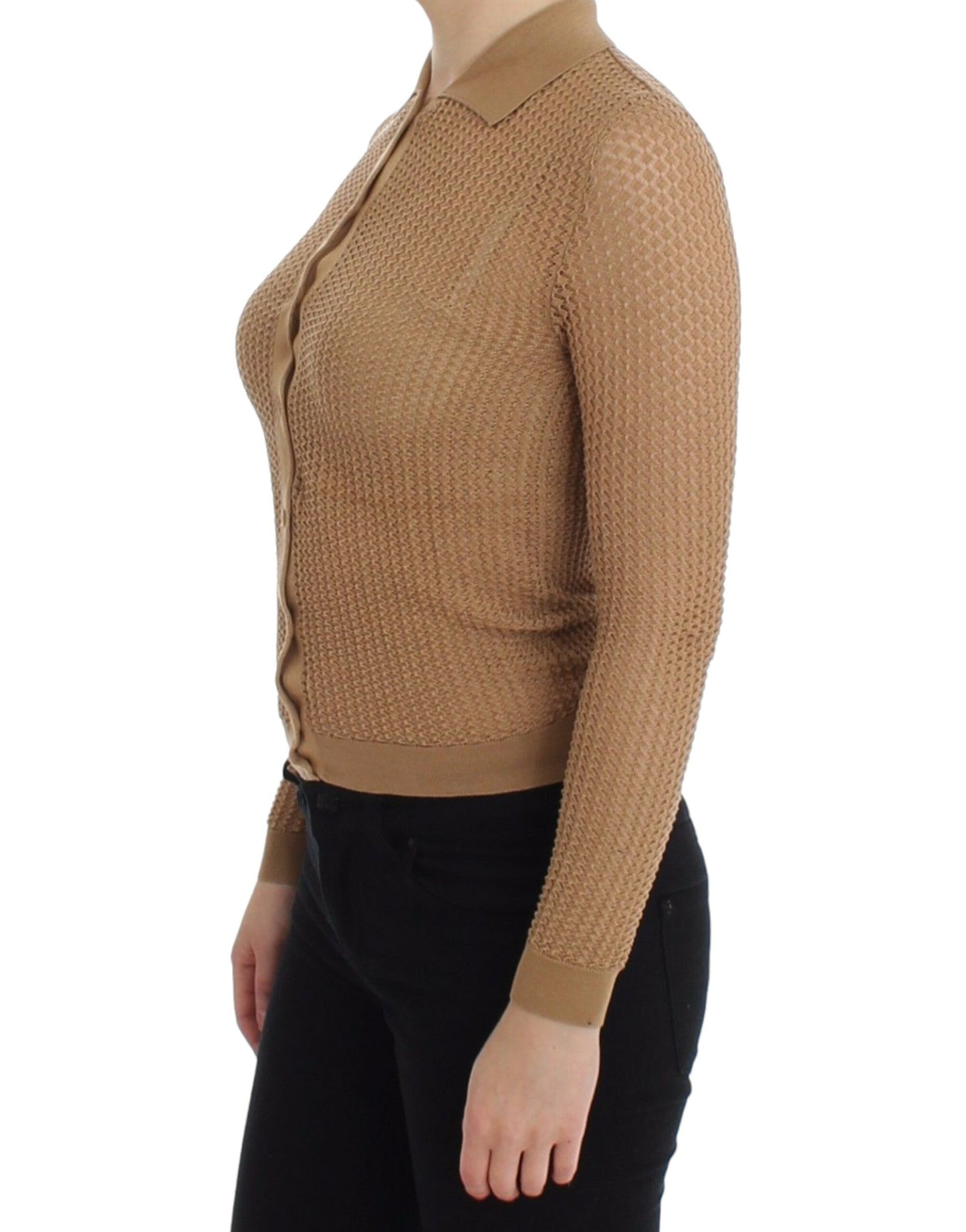 Pull cardigan polo en coton tricoté beige Dolce &amp; Gabbana