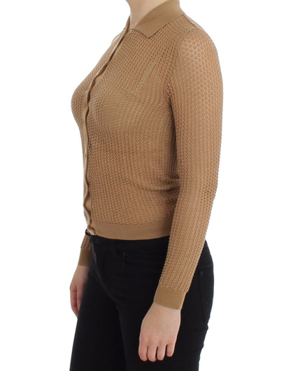 Pull cardigan polo en coton tricoté beige Dolce &amp; Gabbana