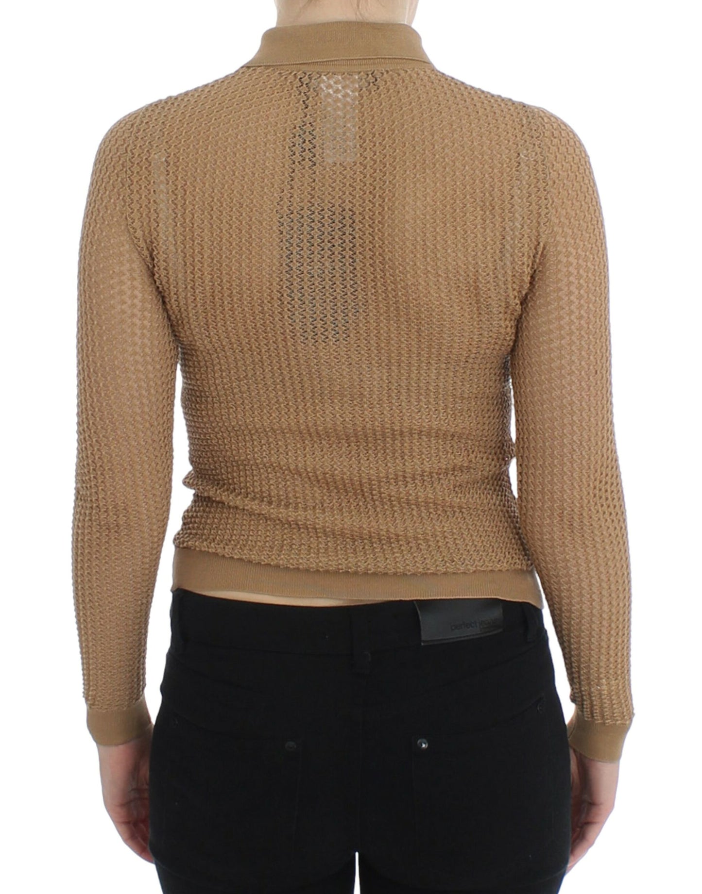 Pull cardigan polo en coton tricoté beige Dolce &amp; Gabbana