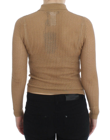 Pull cardigan polo en coton tricoté beige Dolce &amp; Gabbana