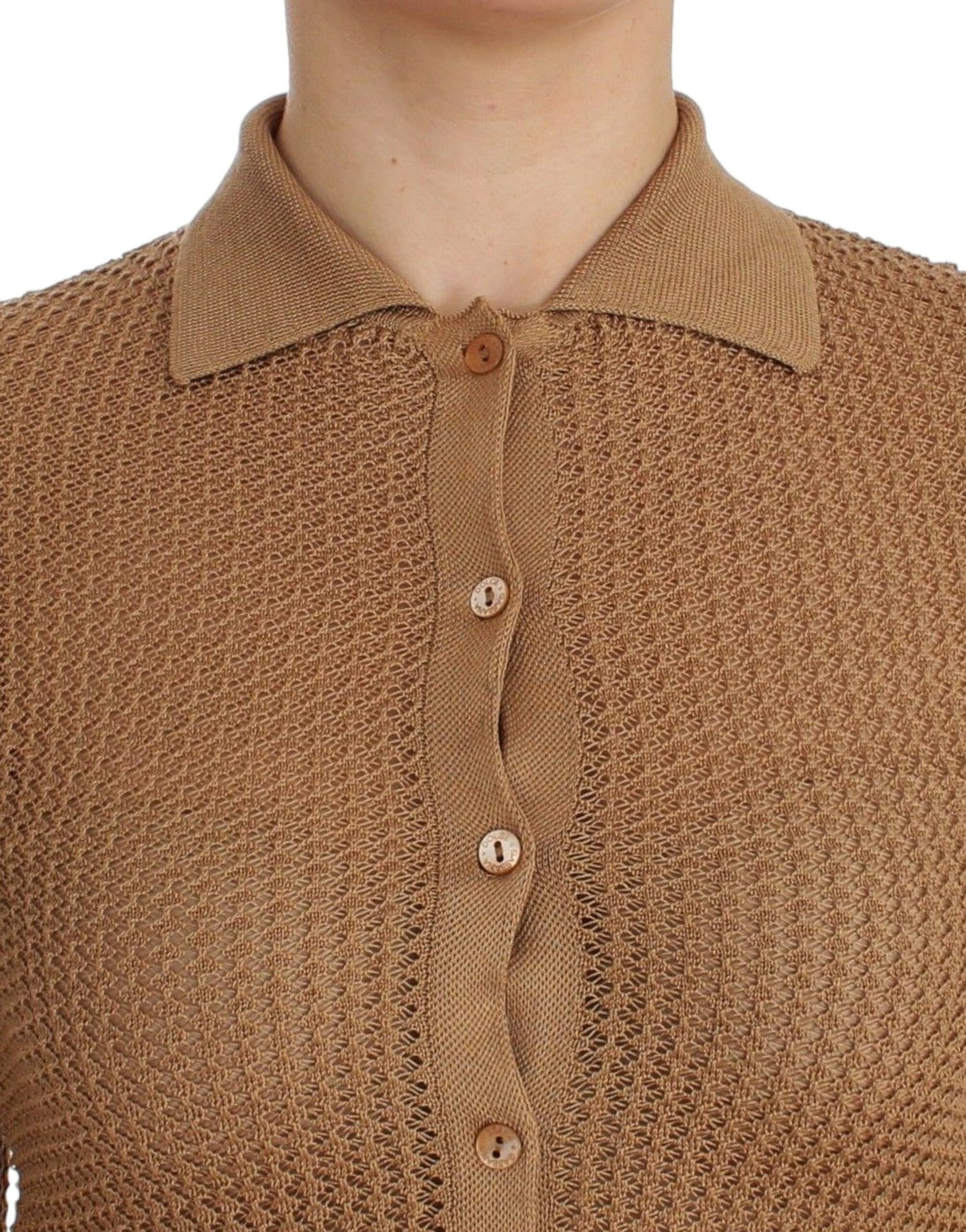 Pull cardigan polo en coton tricoté beige Dolce &amp; Gabbana