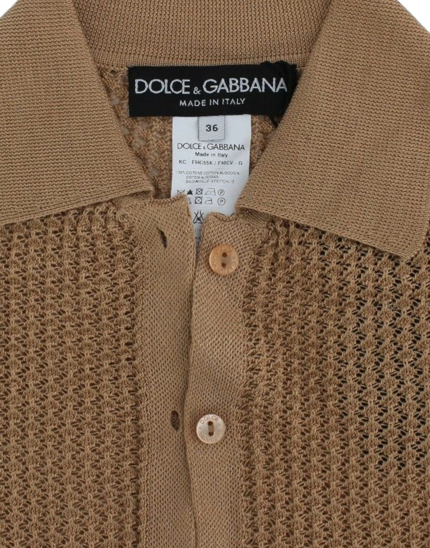 Pull cardigan polo en coton tricoté beige Dolce &amp; Gabbana