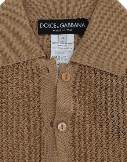 Pull cardigan polo en coton tricoté beige Dolce &amp; Gabbana