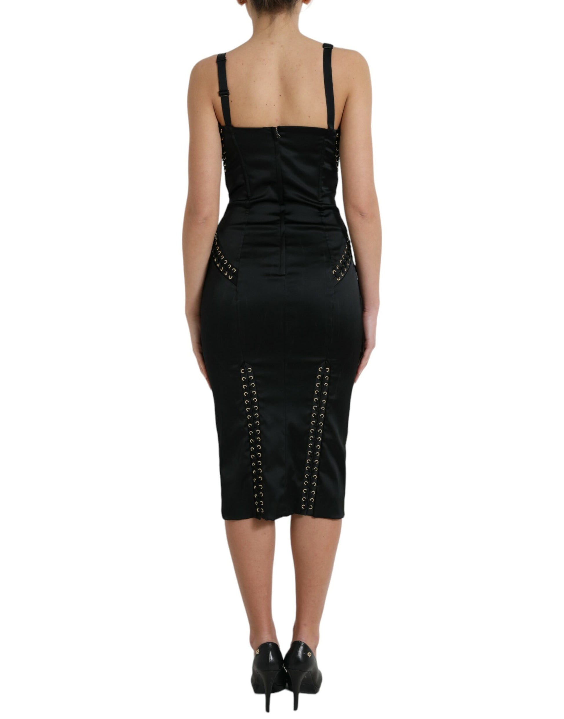 Dolce & Gabbana Black Bustier Corset Lace Bodycon Midi Dress by Dolce & Gabbana