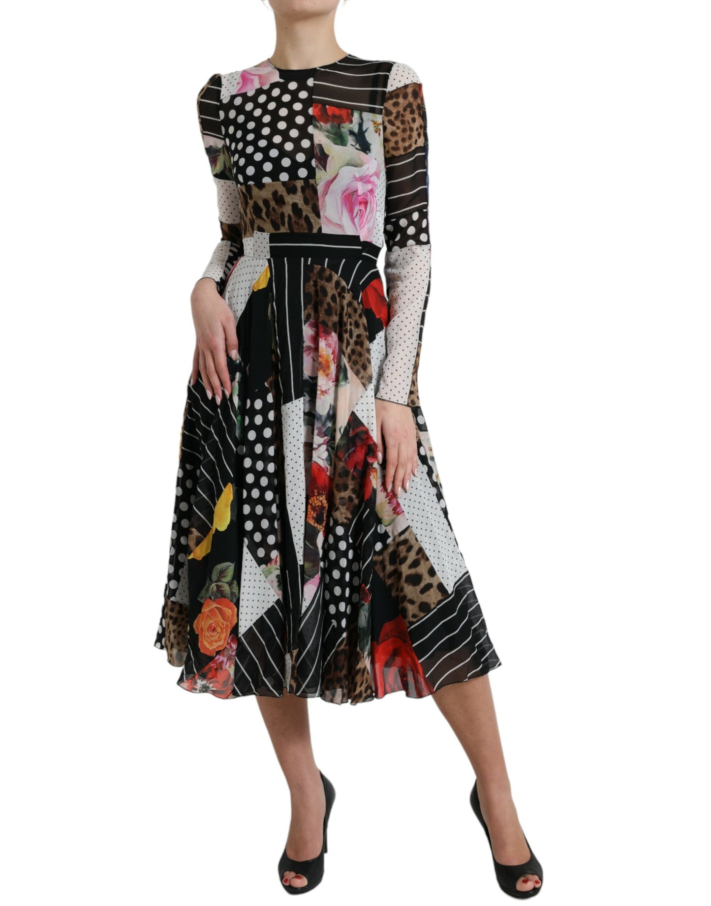 Dolce &amp; Gabbana Multicolor Patchwork Floral Leopard Dress