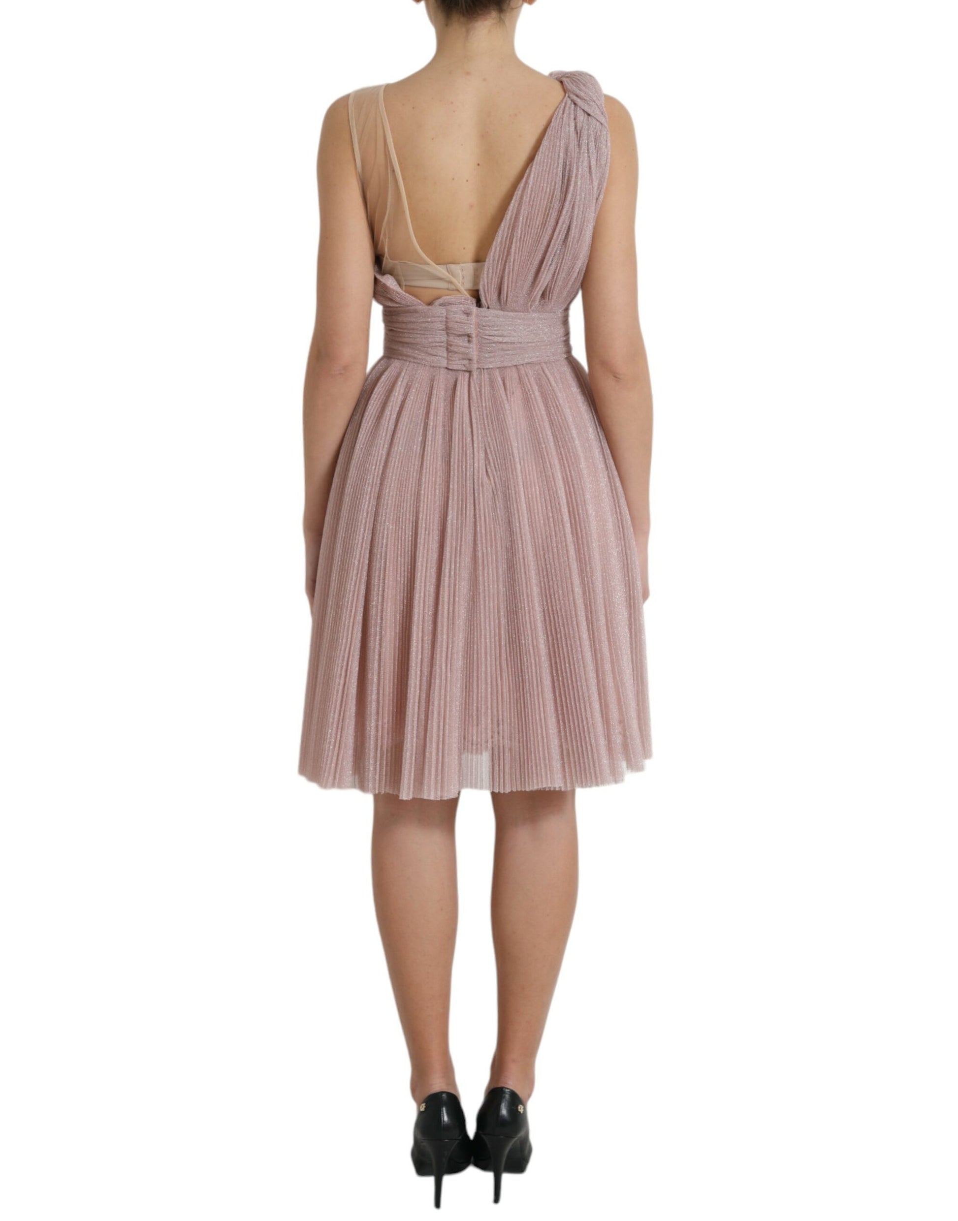 Dolce & Gabbana Pink One Shoulder Pleated Lame Tulle Dress by Dolce & Gabbana