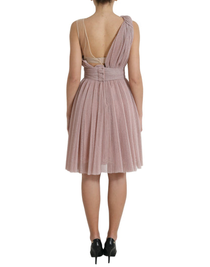 Dolce & Gabbana Pink One Shoulder Pleated Lame Tulle Dress by Dolce & Gabbana