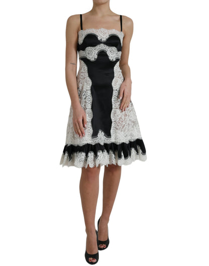 Dolce & Gabbana Black White Lace See Through A-Line Sleeveless Dress by Dolce & Gabbana