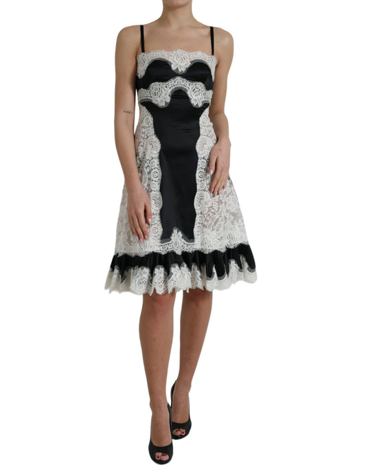 Dolce & Gabbana Black White Lace See Through A-Line Sleeveless Dress by Dolce & Gabbana