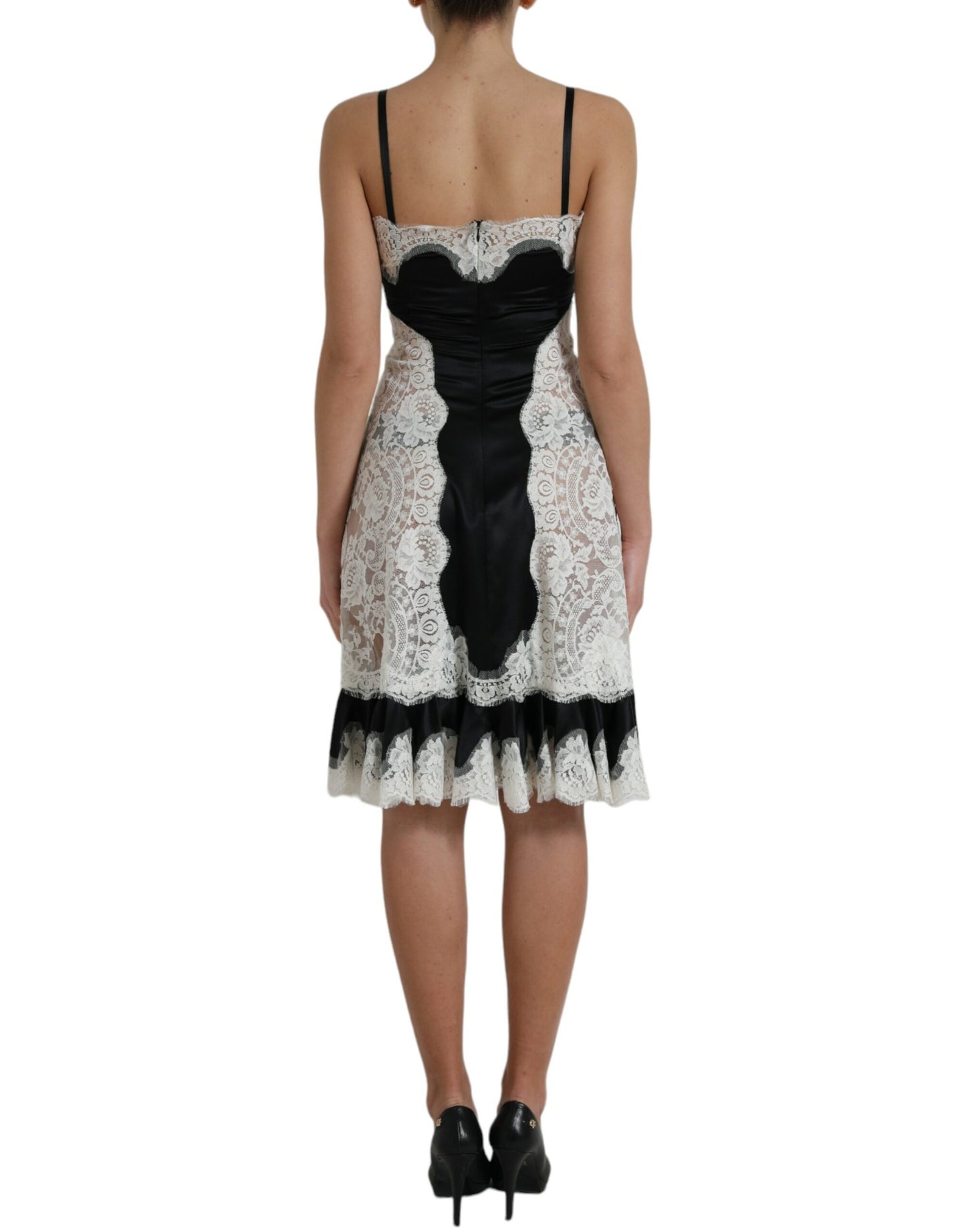 Dolce & Gabbana Black White Lace See Through A-Line Sleeveless Dress by Dolce & Gabbana
